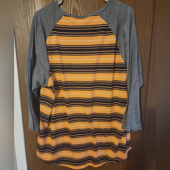 LuLaRoe Peach and Gray Striped Top - Picture 3 of 3